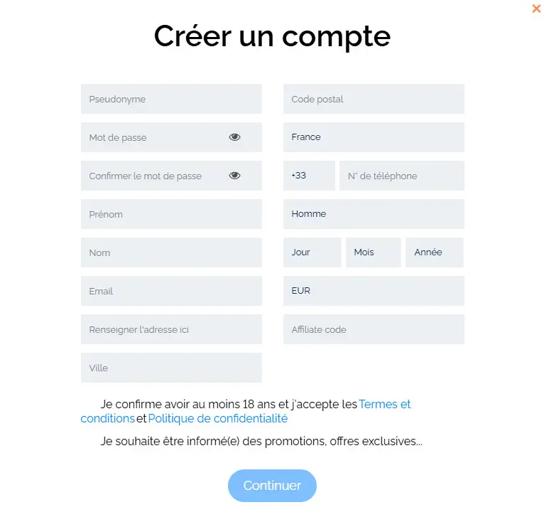 Processus d'inscription Mega Bet Casino